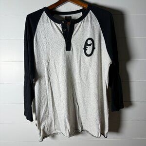 Obey 3/4 Length Sleeve Henley Off White Heathered with Black Size XL